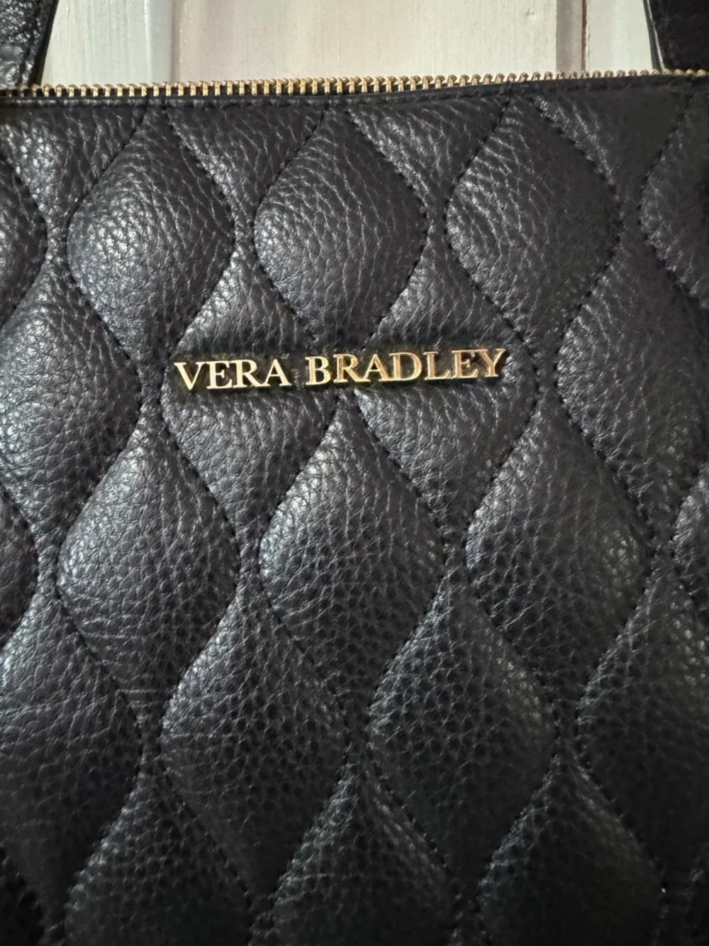Vera Bradley Black Quilted Tote with Gold Hardware